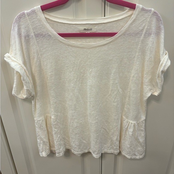 MADEWELL Ivory Linen Peplum Top Shirt Size S GUC - Picture 4 of 6